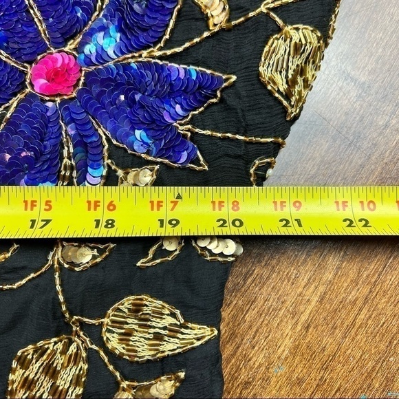 80s VTG Chanson D'Amour Glam Sequins 100% Silk Party Cocktail Evening Top Medium - Picture 3 of 8